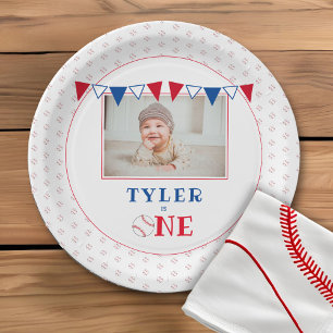 Baseball 1st Birthday Party Photo Paper Plate