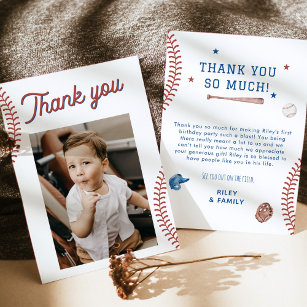  Baseball 1st Birthday Party Thank You Card