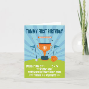 Baseball 1st birthday Sports Theme Invitation