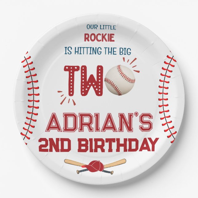 Baseball 2nd birthday boy paper plate (Front)