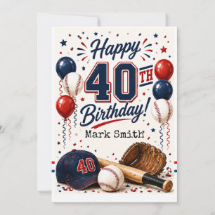 Baseball 40th Birthday Party Invitation