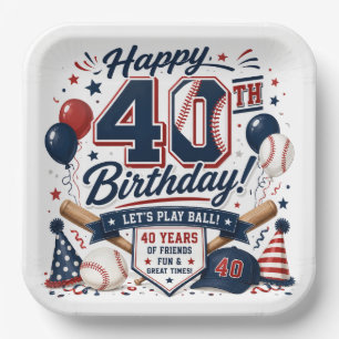 Baseball 40th Birthday Party Paper Plate