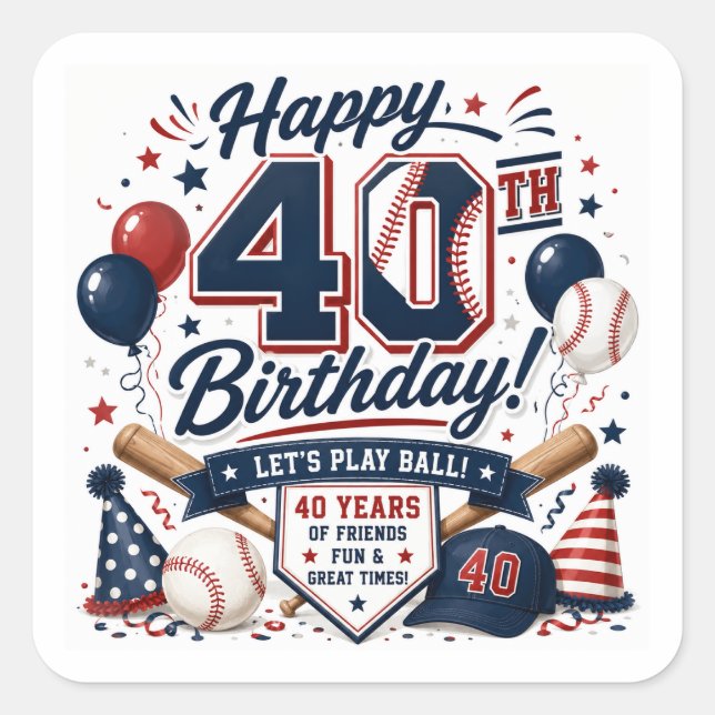 Baseball 40th Birthday Party  Square Sticker (Front)