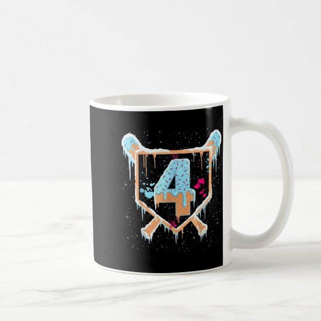 Baseball 4 Year Old Ice Cream Drip 4th Birthday Bo Coffee Mug (Right)