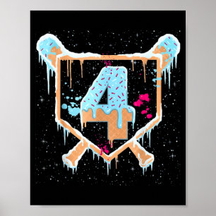 Baseball 4 Year Old Ice Cream Drip 4th Birthday Bo Poster