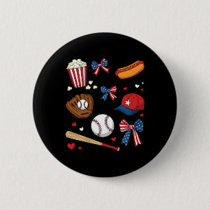 Baseball 4th Of July Coquette Bow Women Girls Base 6 Cm Round Badge
