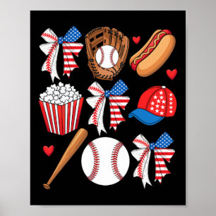 Baseball 4th Of July Coquette Bow Women Girls Base Poster