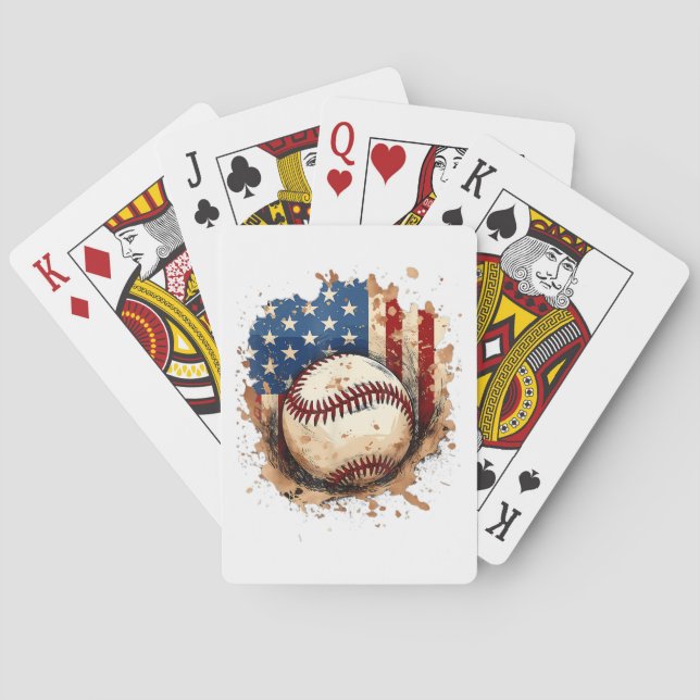 Baseball 4th Of July Men USA American Flag Boys Pa Playing Cards (Back)