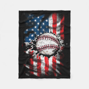 Baseball 4th Of July Usa American Flag Men Boys Fleece Blanket