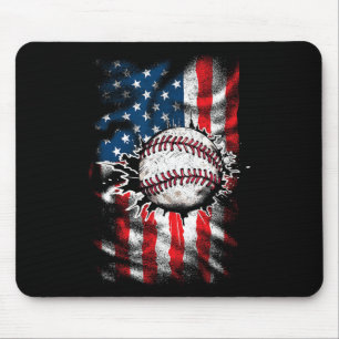 Baseball 4th Of July Usa American Flag Men Boys Mouse Pad