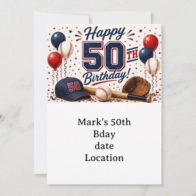 Baseball 50th Birthday  Invitation (Front)