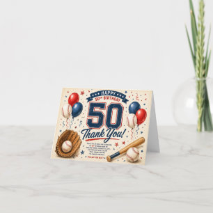 Baseball 50th Birthday Thank you  Card