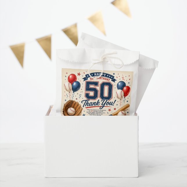 Baseball 50th Birthday Thank you  Favour Bag (Party)