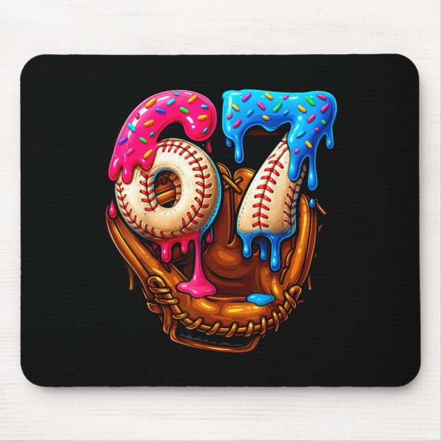 Baseball 67 Six Seven Funny 6 7 Meme Gen Alpha Mem Mouse Pad (Front)