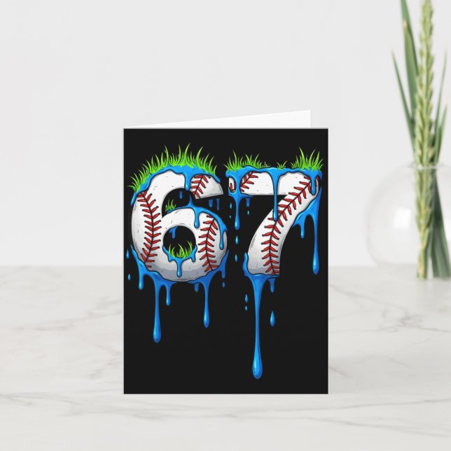 Baseball 67 Six Seven Funny Gen Alpha Meme Blue Dr Card (Front)