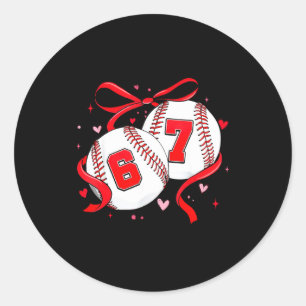 Baseball 67 Six Seven Meme Coquette Bow Valentine' Classic Round Sticker