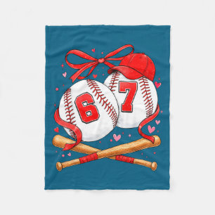 Baseball 67 Six Seven Meme Coquette Bow Valentine' Fleece Blanket