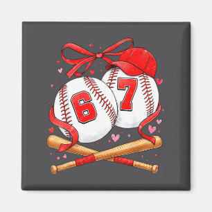 Baseball 67 Six Seven Meme Coquette Bow Valentine' Magnet