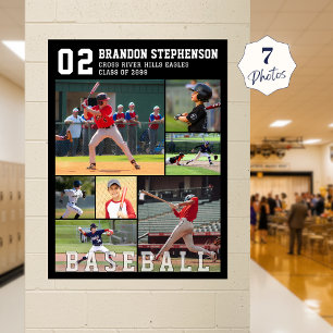 Baseball 7 Photo Player Name and Number Poster