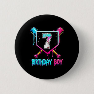 Baseball 7 Year Old Bday Boy Ice Cream Drip 7th Bi 6 Cm Round Badge