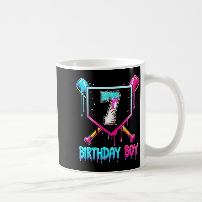 Baseball 7 Year Old Bday Boy Ice Cream Drip 7th Bi Coffee Mug (Right)