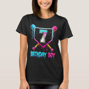 Baseball 7 Year Old Bday Boy Ice Cream Drip 7th Bi T-Shirt