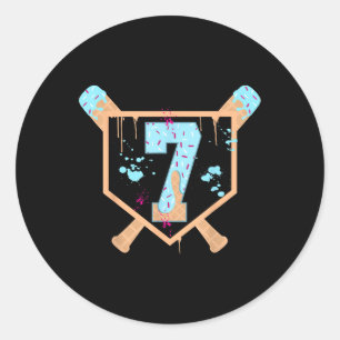Baseball 7 Year Old Ice Cream Drip 7th Birthday Bo Classic Round Sticker