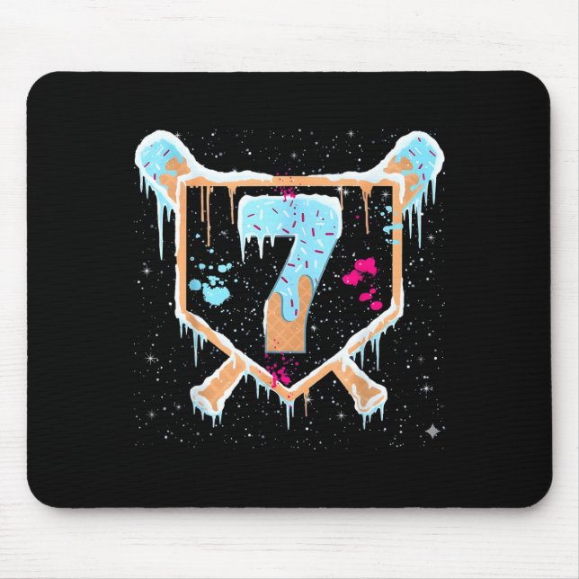 Baseball 7 Year Old Ice Cream Drip 7th Birthday Bo Mouse Pad (Front)