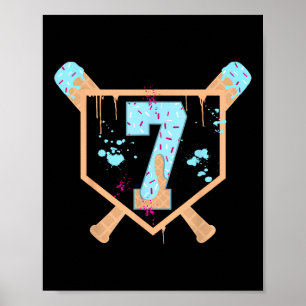 Baseball 7 Year Old Ice Cream Drip 7th Birthday Bo Poster