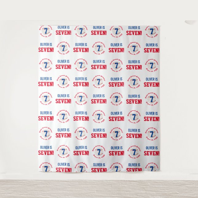 Baseball 7th Birthday Boys | Step Repeat Backdrop Tapestry (Front)