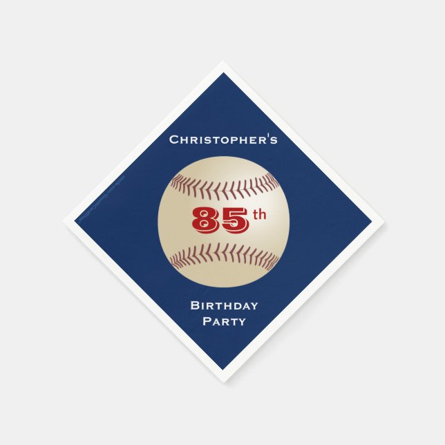 Baseball 85th Birthday Party, Name, Blue Paper Napkin (Corner)