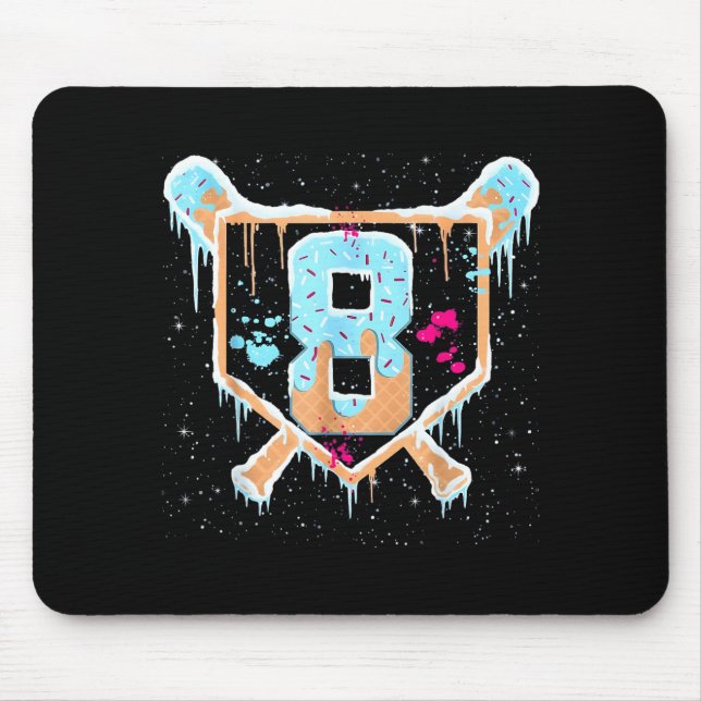 Baseball 8 Year Old Ice Cream Drip 8th Birthday Bo Mouse Pad (Front)