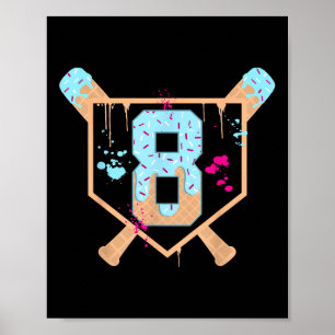 Baseball 8 Year Old Ice Cream Drip 8th Birthday Bo Poster