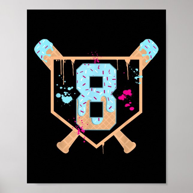 Baseball 8 Year Old Ice Cream Drip 8th Birthday Bo Poster (Front)