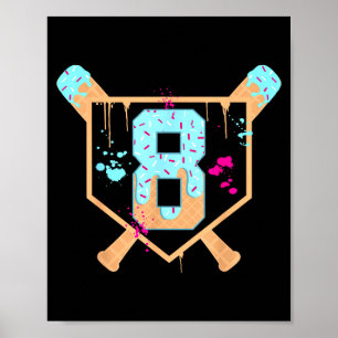 Baseball 8 Year Old Ice Cream Drip 8th Birthday Bo Poster