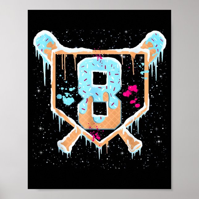 Baseball 8 Year Old Ice Cream Drip 8th Birthday Bo Poster (Front)