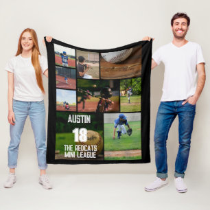 Baseball 9 Photo Collage Personalized Poster Fleece Blanket