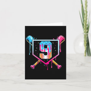 Baseball 9 Year Old Ice Cream Drip 9th Birthday Bo Card