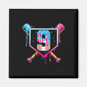 Baseball 9 Year Old Ice Cream Drip 9th Birthday Bo Magnet