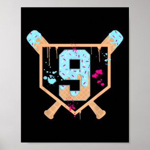 Baseball 9 Year Old Ice Cream Drip 9th Birthday Bo Poster
