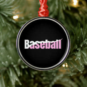 Baseball Abstract Swish - Girly Word Art Metal Ornament