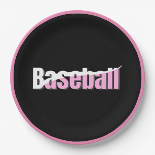 Baseball Abstract Swish - Girly Word Art Paper Plate