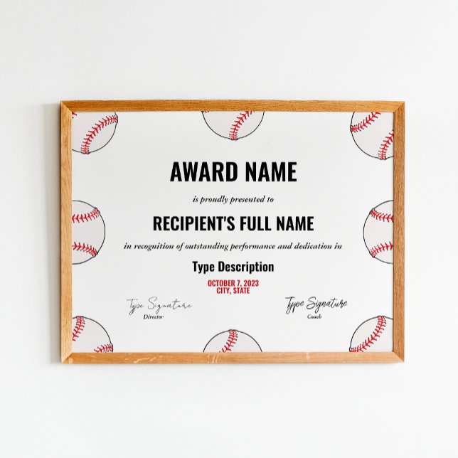 Baseball Achievement Award Certificate - Instant  Poster (Creator Uploaded)