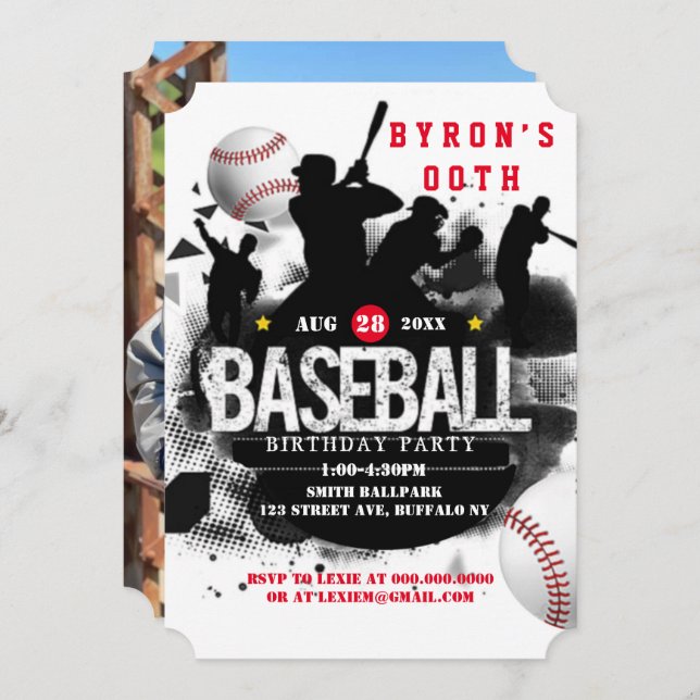Baseball Add Photo Birthday Party  (Front/Back)