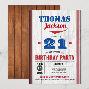 Baseball adult birthday invitation. Rustic wood Invitation