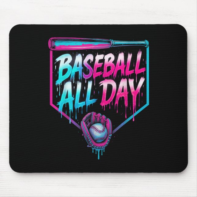 Baseball All Day Ice Cream Dripping Baseball Home  Mouse Pad (Front)