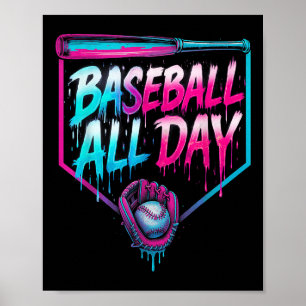 Baseball All Day Ice Cream Dripping Baseball Home Poster