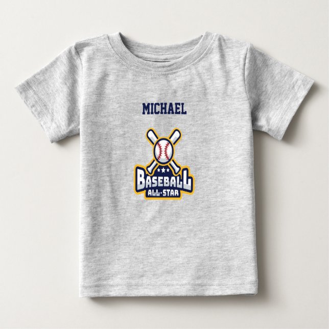 Baseball All-Star Ball & Bat Personalised Baby T-Shirt (Front)