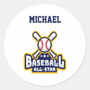 Baseball All Star Ball Bat Personalized Baby T Shi Classic Round Sticker