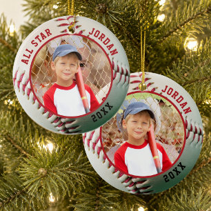 Baseball ALL STAR Name 2 Photo Personalised Ceramic Ornament